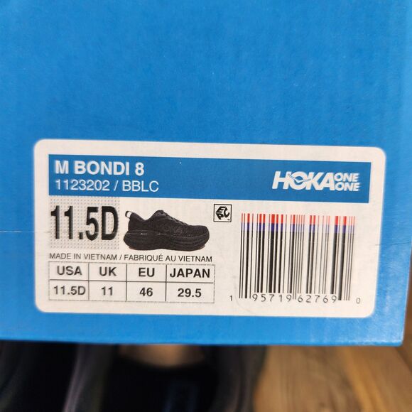 Hoka One One Bondi 8 Mens Sz 11.5 D Triple Black Running Sneakers Shoes 1123202 - Picture 11 of 11